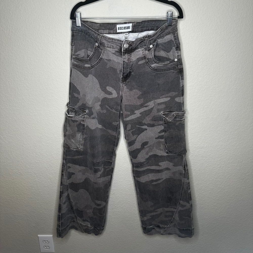 Disclosure Grey‎ Camo Wide Leg Cargo Pants Mens 11/30 Camouflage Denim jeans
